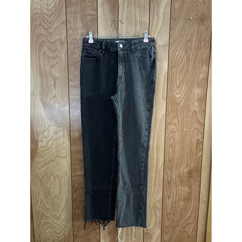 PacSun Mom Jeans Womens 25 Two Tone Split Black Grey High Waisted Raw Hem Denim
